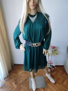 Zielona sukienka mohito 34 plisowana elegancka z długim rękawem na wesele 