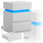 Nowoczesny biały stolik szafka nocna oświetlenie LED 3 szuflady