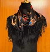 Szalik damski z frędzlami, 100 % jedwab
