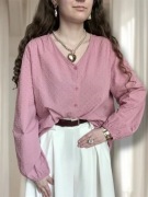 Koszula pudrowy róż cottage elegancka L