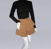 Włoska spódniczka z podwójną plisą i ukrytymi szortami, camel, L