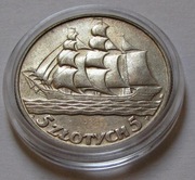 5 zł złotych Żaglowiec Statek 1936 rok  II RP - Nr 1.