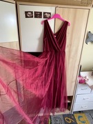 Balowa sukienka burgundowa z tiulem i brokatem