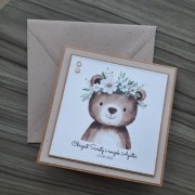 Personizowana kartka na roczek i chrzest z misiem