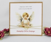 Kartka na Chrzest z aniołkiem  DLA CHŁOPCA z życzeniami