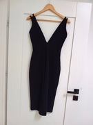 RareLondon czarna mini sukienka z dużym głębokim dekoltem V 38M basic