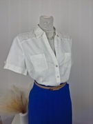 Elegancka koszula na krótki rękaw biała z lnu lniana bawełniana z haftem