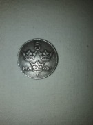 Monety zagraniczne Szwecja 5 ore 1945 rok
