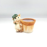 Ceramiczna gliniana figurka doniczka vintage lata 90 świnka koniczyna 