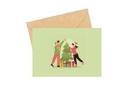 Pocztówka świąteczna z motywem ubierania choinki