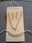 Komplet Biżuterii Srebrny Naszyjnik Kolczyki Bransoletka Ślub Cyrkonie B7