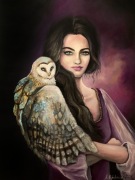 Obraz olejny na płótnie Kobieta z sową 60x80cm