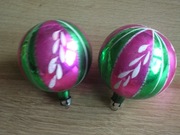 stare szklane bombki choinkowe w pasy pasiaki 2 szt. PRL