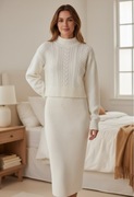 MORGAN ZESTAW SUKIENKA SWETER SWETEREK WEŁNA DZIANINA BIAŁY SPÓDNICA