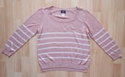 H&M sweter damski morelowy łososiowy w paski S/36
