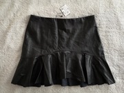 Nowa czarna elegancka skórzana spódnica z falbaną Zara 38