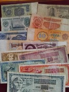 Zestaw banknotów Rosja, Bułgaria, Jugosławia  13 szt.