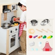 Tiny Land Drewniana kuchnia dla dzieci światło dźwięk z 18 zabawkami