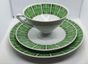 Filiżanka 2 talerzyki zielona krata