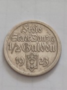 Srebrna moneta 1/2 guldena 1923r