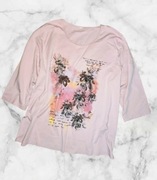 Bluzka z nadrukiem rękaw 3/4 pudrowy róż rozmiar 46 plus size