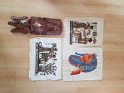 Obrazy na papirusie i maska z drewna 