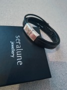 Bransoletka Męska Skórzana Srebrna Z Krzyżem Pleciona Skóra Seralune