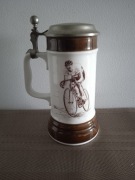 Kufel ceramiczny z cynową pokrywką Bavaria dla kolekcjonerów 