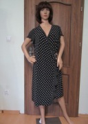 JOSEPH RIBKOFF czarna sukienka w białe groszki kopertowa z klamrą_ 44 / XXL