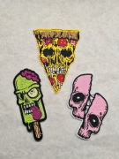 Aplikacja do naszycia, naszywka, zestaw 3 sztuk, punk, pizza, czaszka, mózg