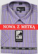 Koszula męska fioletowa w paski na krótki rękaw kołnierzyk 40/41