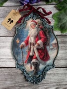 Świąteczny medalion ze Świętym Mikołajem decoupage vintage shabby chic 