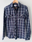 Granatowa koszula Mustang krata kratka S slim fit