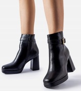 Czarne botki na słupku skóra ocieplane buty 26505 rozmiar 37