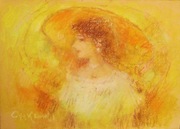 DZIEWCZYNA W KAPELUSZU pastel olejny 20x29cm 