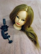 Głowa fryzjerska, treningowa, naturalne włosy ze statywem.