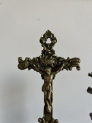 Krzyż, krucyfiks i dwa świeczniki mosiądz