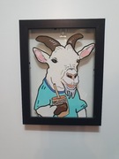 Grafika Obraz KOZIOŁ OWSIANY 18x23 handmade koza kawa mleko owsiane vegan 