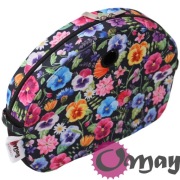 Organizer Obag Moon Light czarny – kwiaty bratki 2 kieszenie OMAY Handmade