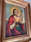 Stary obraz olejny na metalu - Święta Małgorzata 