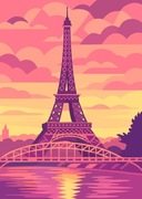 Francja - Paryż  wieża Eiffla o wschodzie - grafika Art Deco plakat 60x40cm