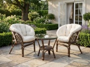 Meble Ogrodowe Rattan Naturalny 2 Fotele Stolik Grube Poduszki