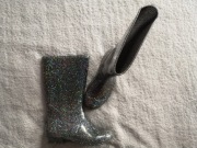 Srebrne szare błyszczące brokatowe buty kalosze 32