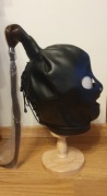 Maska kaptur z ekoskóry z długim kucykiem – Cosplay / BDSM