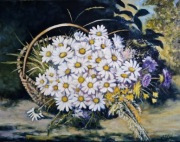 Oraz olejny Margaretki w koszu 