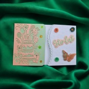 Ręcznie robiona kartka urodzinowa „Sto lat” DJora – łososiowa nr 4