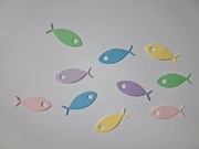 Scrapki rybka 10 szt. 26x10 mm mix kolorów pastelowych gramatura 160 g/m2