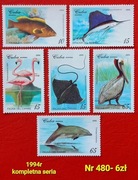 Znaczki fauna:480: ryby, ptaki- Kuba 1994r **