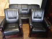 Zestaw wypoczynkowy - wersalka z opcją spania oraz 2 fotele-skóra naturalna