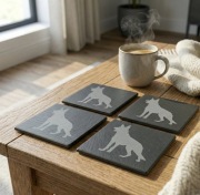 ZESTAW 4 Podkładek pod Kubek OWCZAREK NIEMIECKI Prezent z Łupku Grawer